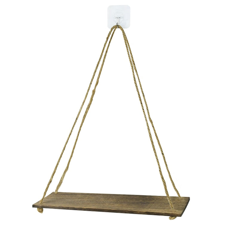 Decorative Shelves Premium Wood Swing Hanging Rope Wall Mounted Floating Shelves Plant Flower Pot Tray Nordic Home Decoration