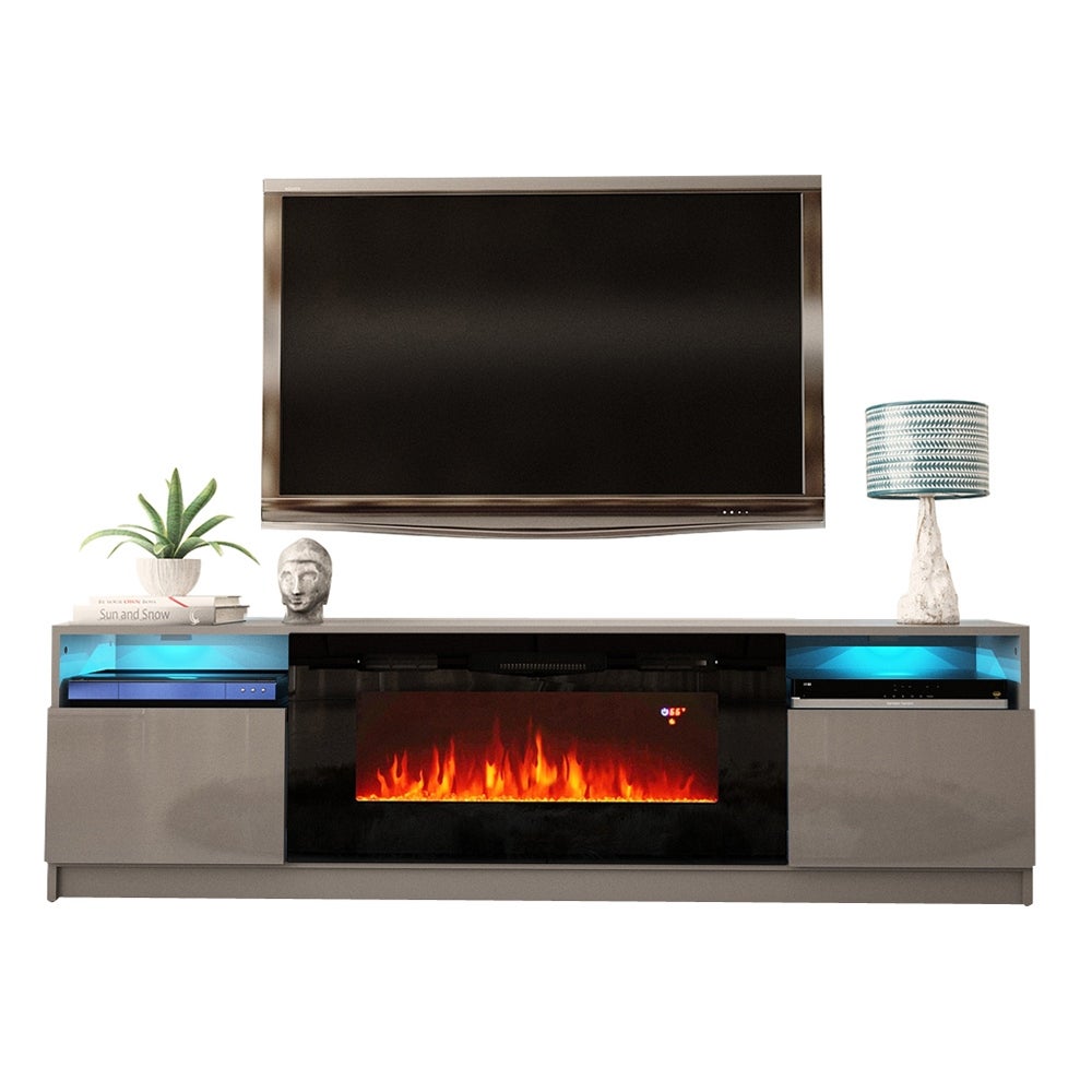 For TVs up to 88" Modern TV Cabinet Living Room Furniture TV Table  TV Stand  with Fireplace Multi-Color LED Lights,Large Size