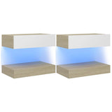 Furniture for TV with LED lights 2 units TV cabinet bedside table white 60x35 cm for living room bedroom