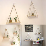 Decorative Shelves Premium Wood Swing Hanging Rope Wall Mounted Floating Shelves Plant Flower Pot Tray Nordic Home Decoration