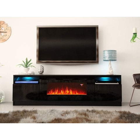 For TVs up to 88" Modern TV Cabinet Living Room Furniture TV Table  TV Stand  with Fireplace Multi-Color LED Lights,Large Size