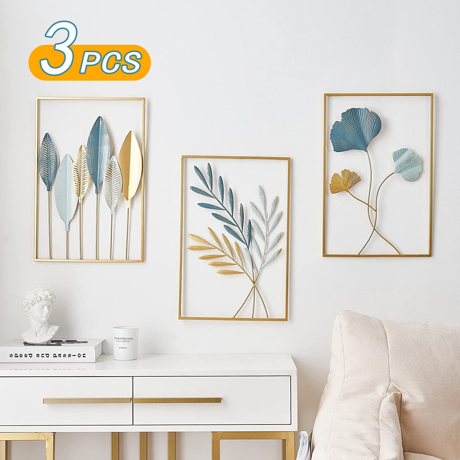 3pcs Nordic Home Wall Decor Metal Gold Wall Stickers Macrame Wall Hanging Decor Room Accessories Decorative Modern Wall Ledge