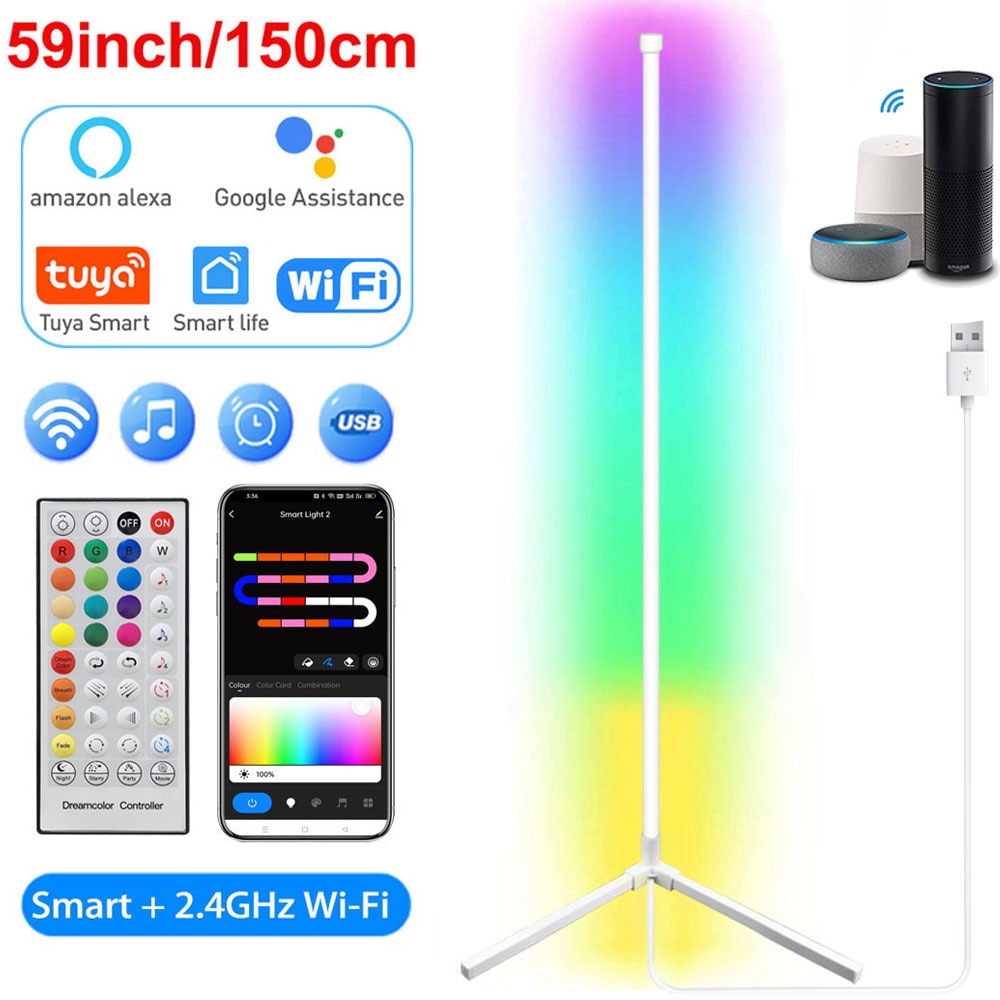 Living Room Dimmable Corner Floor Lamp 150cm Stand Tuya Smart RGB LED Mood Light for Bedroom Nordic Home Decor Interior lighting