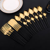 Flatware Sets Stainless Steel Cutlery Black Gold 24Pcs Dinnerware Dining Knife Forks Tea Spoons Kitchen Dinner Western Tableware