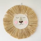 INS Nordic Handmade Lion Wall Decor Cotton Thread Straw Woven Animal Head Wall Hanging Ornament for Nursery Baby Room Decoration