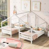 Tree House Double Twin Size Triangular House Beds with Built-in Table,White Bedroom Furniture, Children's Bed