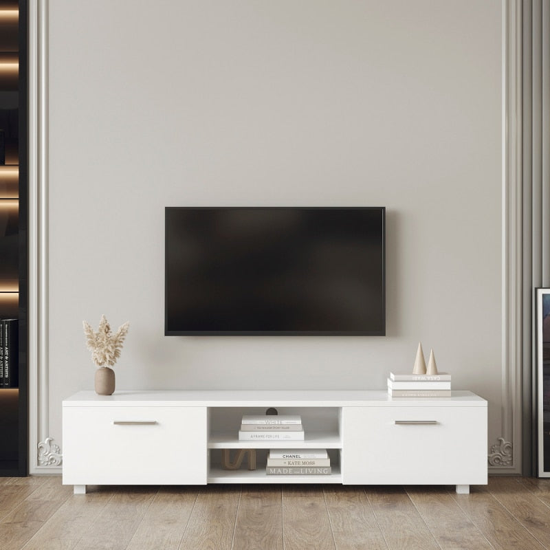 White TV Stand for 70 Inch TV Stands, Media Console Entertainment Center Television Table, 2 Storage Cabinet with Open Shelves