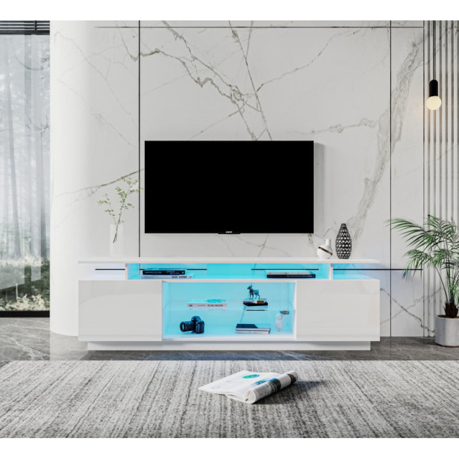 White TV Stand for 80 Inch TV Stands, Media Console Entertainment Center Television Table, 2 Storage Cabinet with Open Shelves